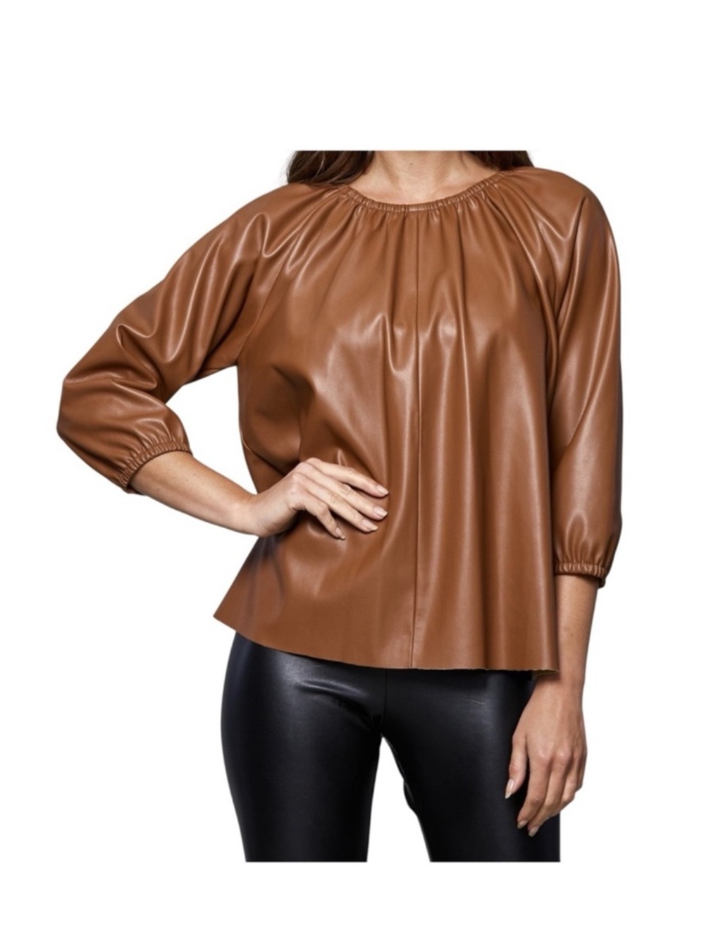 Dolce Cabo brown faux leather top NEW XL